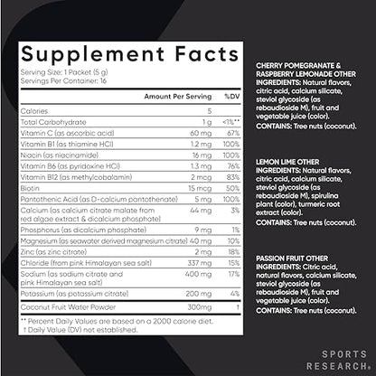 Sports Research Hydrate Electrolytes Powder Packets - Sugar-Free & Naturally Flavored Sports ResearchBuy Supplements Australia