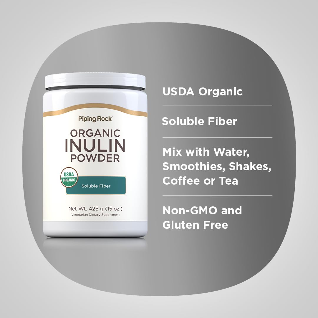 Piping Rock Organic Inulin Powder | 15 oz | Soluble Fiber Supplement | FOS Powder | Vegetarian, Non-GMO, Gluten Free Piping RockBuy Supplements Australia