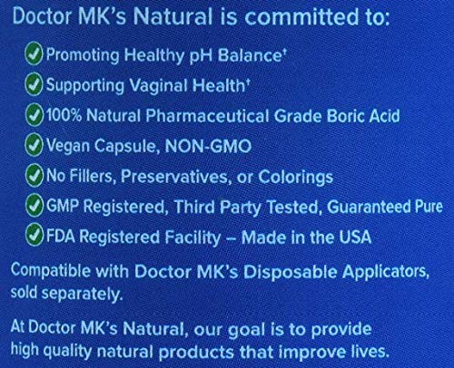 doctor MK's NATURAL Boric Acid Suppossitories (600mg) with Individually Wrapped Applicators doctor MK's NATURALBuy Supplements Australia