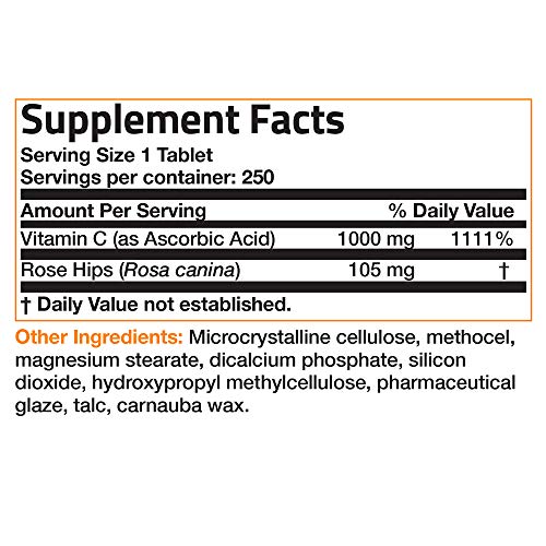 Bronson Vitamin C 1000 mg with Rose Hips Sustained Release, 250 Tablets BronsonBuy Supplements Australia