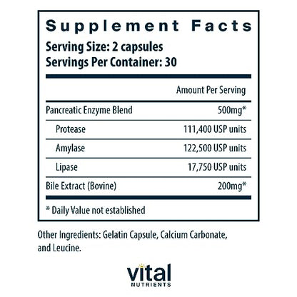 Vital Nutrients Pancreatin and Ox Bile Extract | Natural Digestive Enzyme Vital NutrientsBuy Supplements Australia