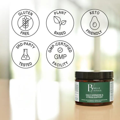 BODi Belle Vitale Daily Hormone & Stress Support - Ashwagandha & Rhodiola - Helps Combat Stress & Supports Healthy Cortisol Levels - Vitamin B12 Help Energy Metabolism & Immune Health - 60 Capsules BODiBuy Supplements Australia