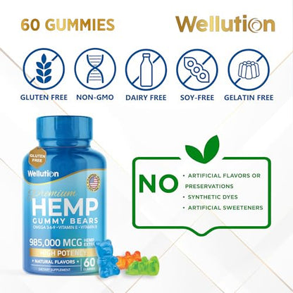 Wellution Hemp Gummies 985,000 High Potency - Fruity Gummy Bear with Hemp Oil WellutionBuy Supplements Australia