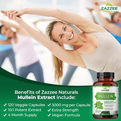 Zazzee Extra Strength Mullein 10:1 Extract, 3000 mg Strength, 120 Vegan Capsules ZazzeeBuy Supplements Australia