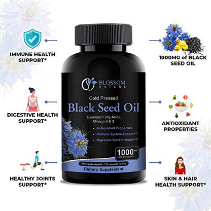 Black Seed Oil Capsules 1000mg - Premium Black Cumin Seed Oil Capsules - Black Seed Blossom NatureBuy Supplements Australia