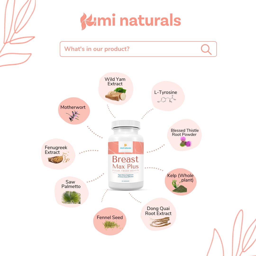 KIMI Naturals Breast Max Plus - Breast Enhancement Pills | Breast Enlargement Supplements with Fenugreek, Breast Growth, Supports Breast Firmness | 90 Capsules KIMIBuy Supplements Australia