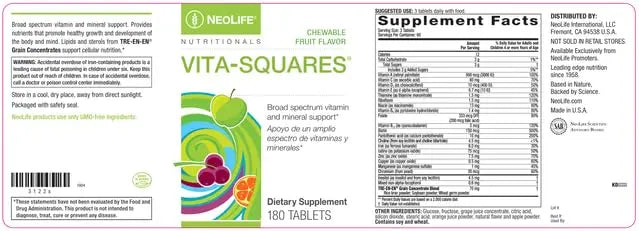 NeoLife Vita-Squares - Chewable Multivitamin for Kids, 18 Essential Vitamins & Minerals, Iron, Zinc, Vitamin D3, B-Complex NeoLifeBuy Supplements Australia