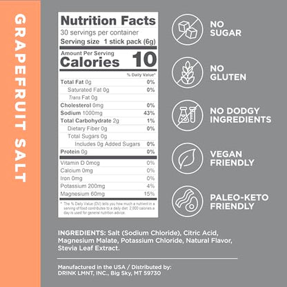LMNT Zero-Sugar Electrolytes - Grapefruit Salt - Hydration Powder Packets | No Dodgy Drink LMNTBuy Supplements Australia