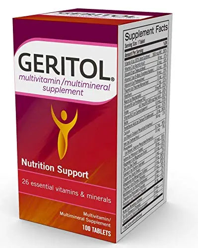 Geritol Multi-Vitamin Nutritional Support Tablets, Balance of 26 Essential Vitamins and Minerals, 100-Count Bottles (Pack of 2) Geritol