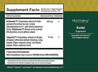 Kutki Supreme - Harmony Nutraceuticals Ayurvedic Medicine for Healthy Skin, Immune and Respiratory Systems - 120 Vegan Organic Capsules Harmony NutraceuticalsBuy Supplements Australia