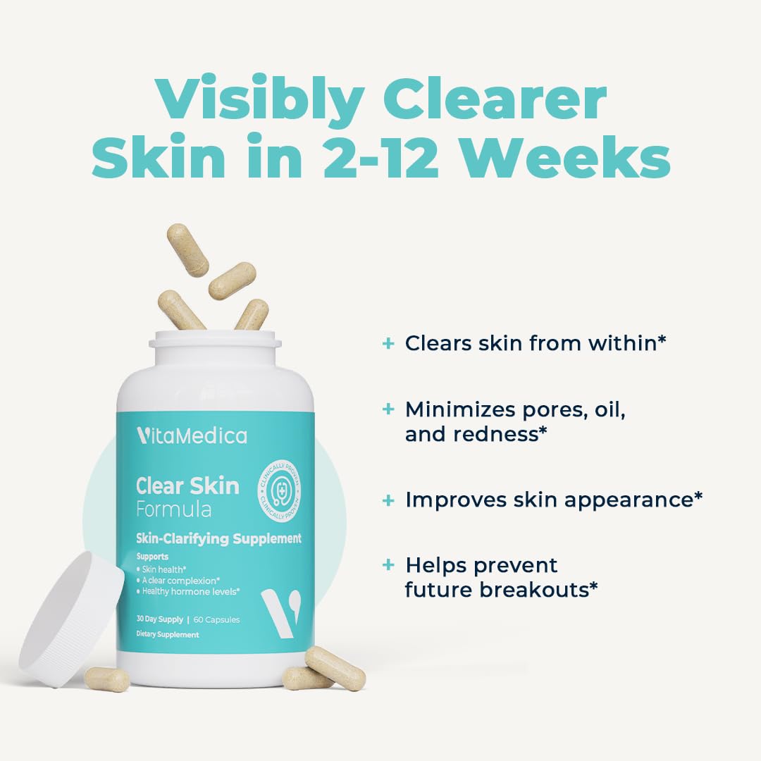 VitaMedica Clear Skin Vitamin Formula | Noncystic Acne Supplement for Skin Clearing | Breakout Treatment for Women and Men | Vitamins A, C, E, Selenium, Chromium, and Zinc for Skin Health | 2 Pack VitaMedicaBuy Supplements Australia