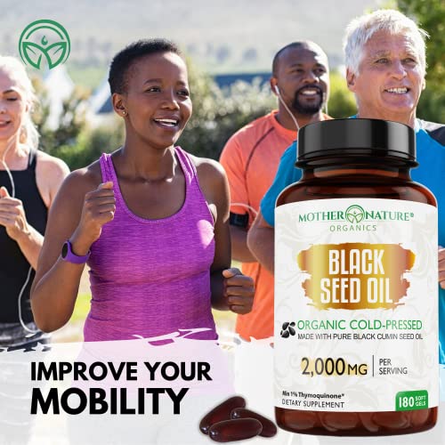 Organic Black Seed Oil Capsules - 3 Month Supply - 180 Count (2000mg Per Serving) Mother Nature Organics Superfoods for Organic LivingBuy Supplements Australia