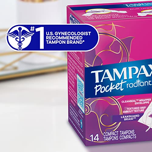 Tampax Pocket Radiant Compact Plastic Tampons, With LeakGuard Braid, Regular Absorbency TampaxBuy Supplements Australia