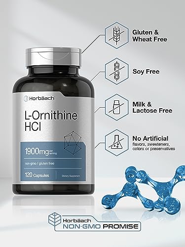 L Ornithine HCl | 1900mg | 120 Capsules | Non-GMO & Gluten Free Supplement HorbäachBuy Supplements Australia