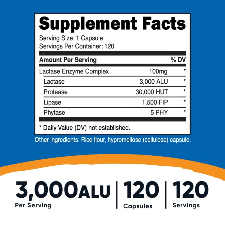 Nutricost Lactase Enzyme Complex 3,000 FCC ALU, 120 Vegetarian Capsules - Non-GMO NutricostBuy Supplements Australia