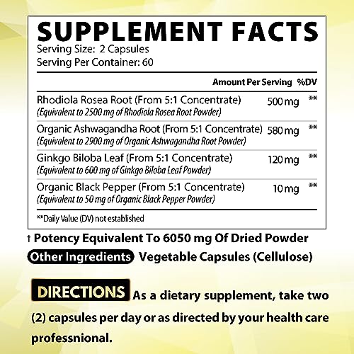 6050mg Rhodiola Rosea Supplement with Ashwagandha Root, Ginkgo Biloba & Black Pepper SatoomiBuy Supplements Australia