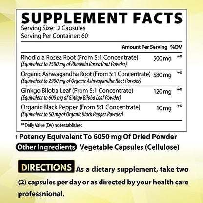 6050mg Rhodiola Rosea Supplement with Ashwagandha Root, Ginkgo Biloba & Black Pepper SatoomiBuy Supplements Australia