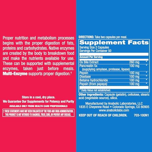 Anabolic Laboratories Multi Enzyme Nutritional Supplements - 100 Capsules of Digestive Anabolic LaboratoriesBuy Supplements Australia