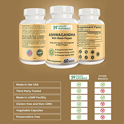 Smart Naturals Organic Ashwagandha with Black Pepper Herbal Supplements, Relieves Smart NaturalsBuy Supplements Australia