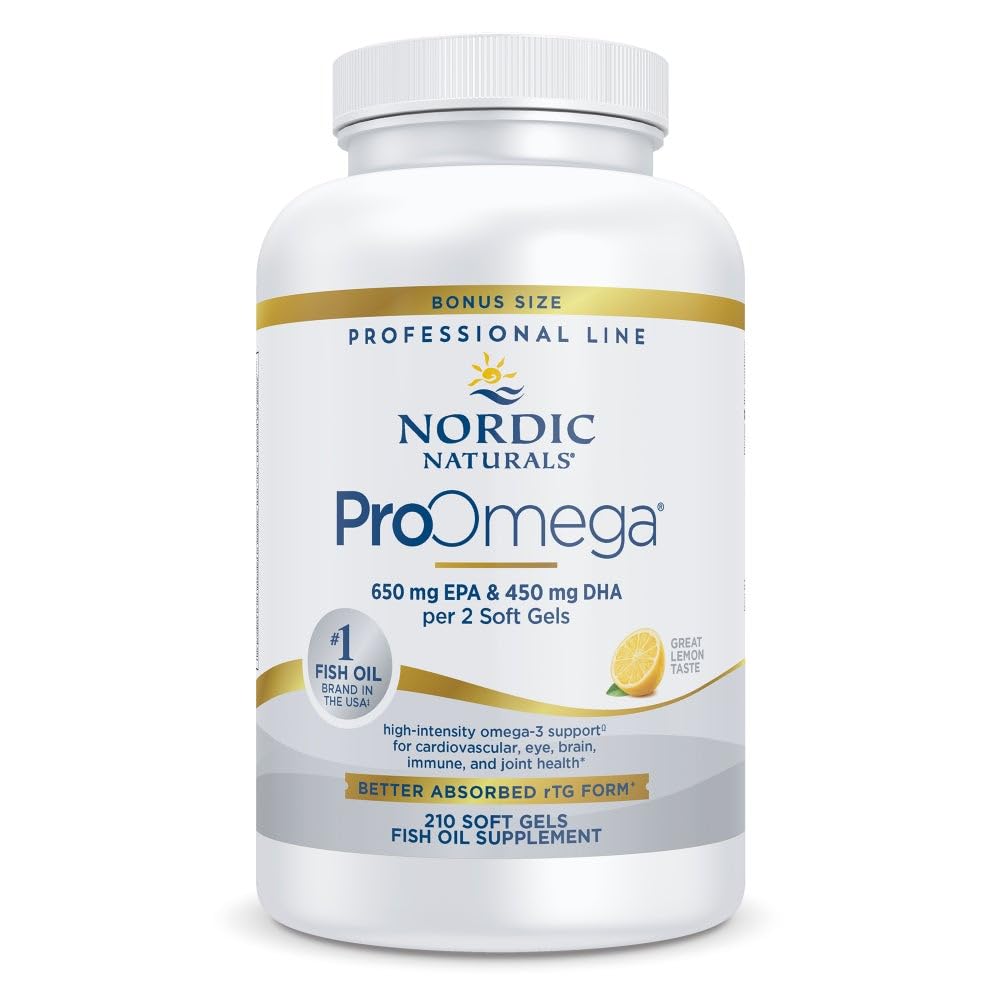 Nordic Naturals ProOmega, Lemon Flavor - 210 Soft Gels - 1000 mg Omega-3 - High-Potency Fish Oil with EPA & DHA - Promotes Brain, Eye, Heart, & Immune Health - Non-GMO - 105 Servings Nordic NaturalsBuy Supplements Australia