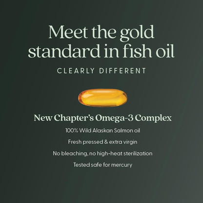 New Chapter Omega-3 Complex, 1000mg Softgels, Fish Oil Supplement Wild Alaskan Salmon for Heart, Brain, Eye, Joint & Skin Health Support - 30 Count New ChapterBuy Supplements Australia