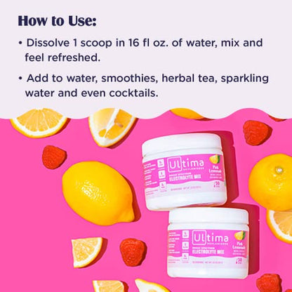 Ultima Replenisher Electrolyte Hydration Drink Mix, Pink Lemonade, 30 Serving Tub Ultima ReplenisherBuy Supplements Australia