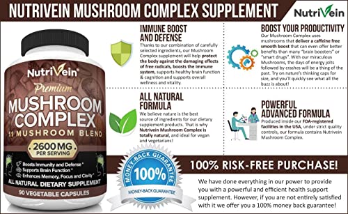 Nutrivein Mushroom Supplement - 2600mg - 90 Capsules - 11 Organic Mushrooms NutriveinBuy Supplements Australia