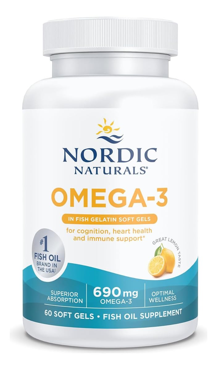 Nordic Naturals Omega-3 in Fish Gelatin, Lemon Flavor - 60 Fish Gels - 690 mg Omega-3 - Fish Oil - EPA & DHA - Immune Support, Brain & Heart Health, Optimal Wellness - Non-GMO - 30 Servings Nordic NaturalsBuy Supplements Australia