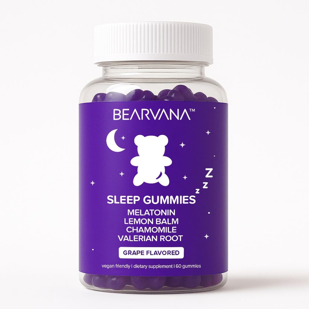 BEARVANA Sleep Gummies with Melatonin | Grape Flavored Vegan Sleep Supplement with Lemon Balm, Chamomile & Valerian Root | Night time Relaxation & Rest Support | 60 Gummies BEARVANABuy Supplements Australia
