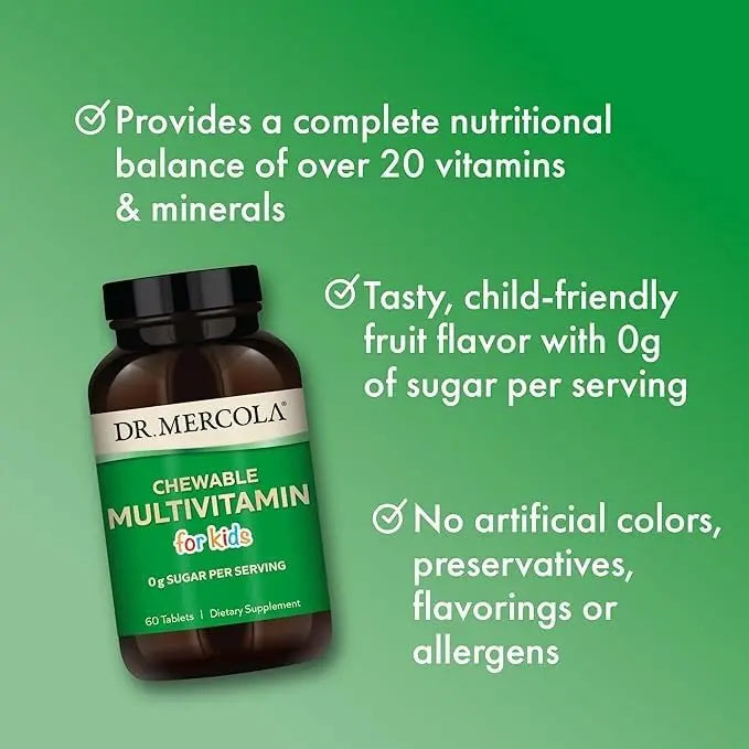Dr. Mercola Chewable Multivitamin for Kids - 28 Vitamins & Minerals - 0g Sugar - Non-GMO, Gluten-Free & Soy-Free Dr. MercolaBuy Supplements Australia