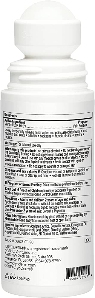 CryoDerm Pain Relieving, 3 Fl Oz (Pack of 4) CryoDermBuy Supplements Australia