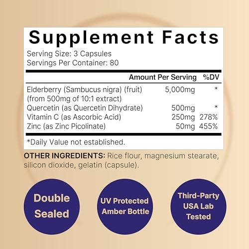 NatureBell Sambucus Elderberry Capsules, 5000mg Per Serving with Quercetin 500mg NatureBellBuy Supplements Australia