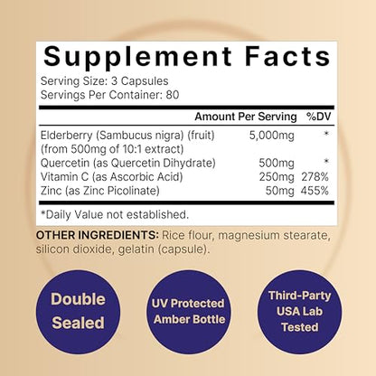 NatureBell Sambucus Elderberry Capsules, 5000mg Per Serving with Quercetin 500mg NatureBellBuy Supplements Australia