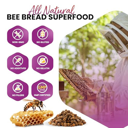 HONEYBEEZONE-Bee Bread Capsules – Nutrient-Rich Superfood for Energy Boost, Immune Support Supplement | Non-GMO, Gluten-Free, 60 Easy-to-Swallow Veggie Capsules HONEYBEEZONEBuy Supplements Australia