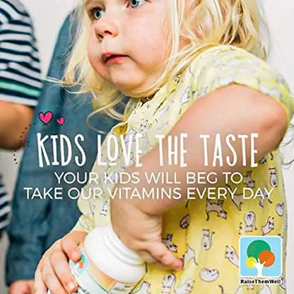 Raise Them Well Tasty Chewable Kids Multivitamin, All-Natural Colors, Flavors & Sweeteners, Daily Essential Vitamins for Children, Easy-to-Chew Vitamins, Strawberry Raise Them Well