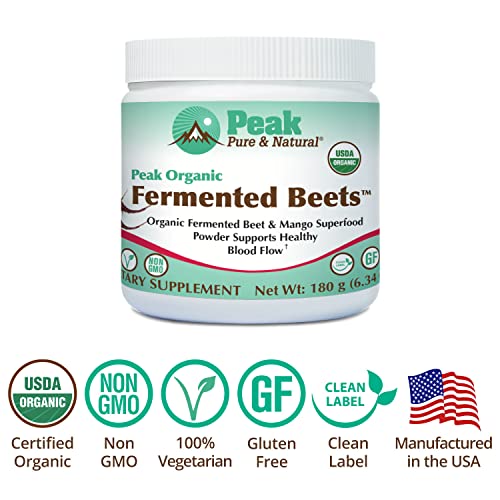 Peak Pure & Natural Peak Organic Fermented Beets - Organic Fermented Beet Powder Superfood Drink Powder - Nitric Oxide Supplement Support for Normal Blood Pressure
