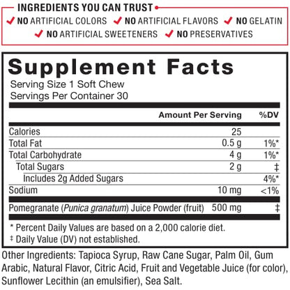 Force Factor Pomegranate Soft Chews for Healthy Aging, Heart Health, Bone Health Force FactorBuy Supplements Australia