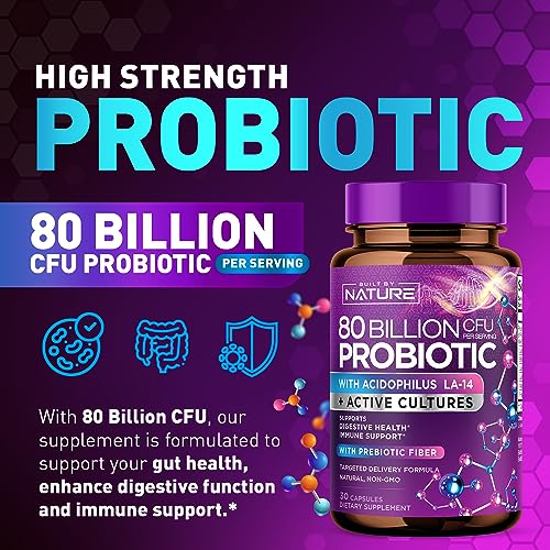 80 Billion CFU Probiotic - Daily Digestive Gut Health Supplement for Men & Women Built by NatureBuy Supplements Australia