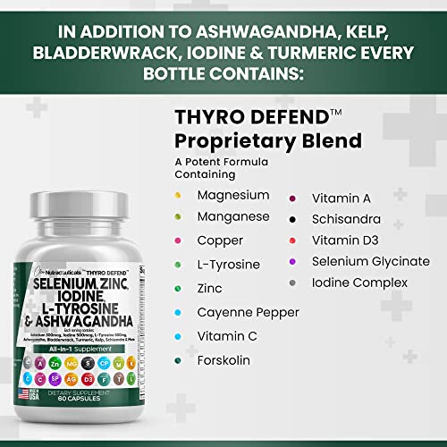 Selenium 300mcg Zinc 50mg Iodine 500mcg L Tyrosine 500mg Ashwagan