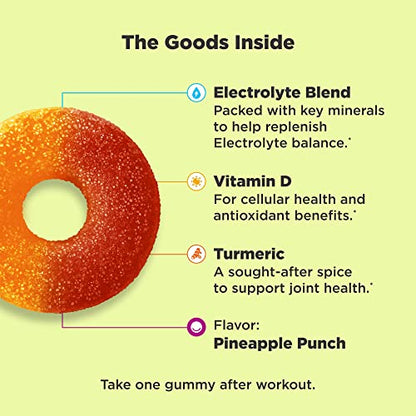 OLLY Post-Game Recover Workout Gummy Rings, Vitamin D, Turmeric, Electrolytes, Pineapple OLLYBuy Supplements Australia
