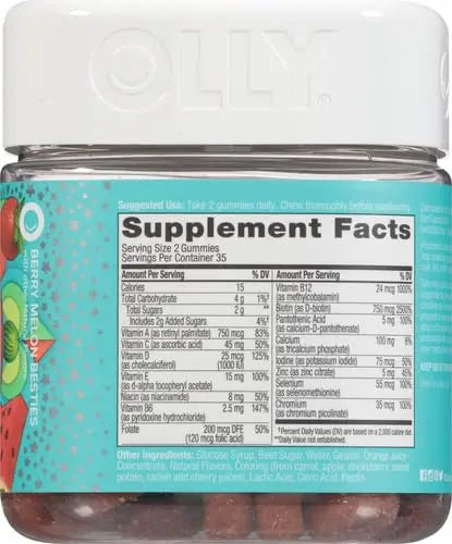 OLLY Teen Girl Multi Gummy, Healthy Skin and Immune Support, 15 Essential Vitamins, Biotin, Zinc, Calcium, Chewable Multivitamin OLLY