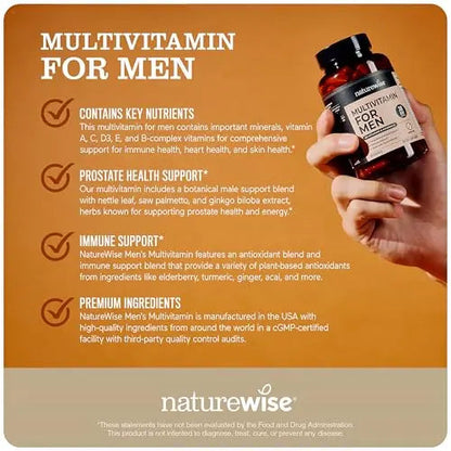 NatureWise Multivitamin for Men - Daily Male Support - Minerals & Herbs for Energy, Performance, Immunity - with Vitamin A, C, D, B-Complex NatureWiseBuy Supplements Australia