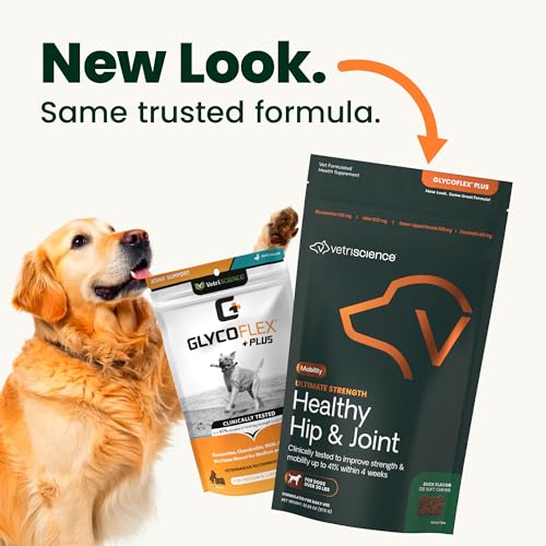 VetriScience Ultimate Strength Healthy Hip & Joint Chews, GlycoFlex Glucosamine, Chondroitin and Green-Lipped Mussel Joint Support Supplement for Dogs, Soothe Joint Discomfort, Duck, 120 Count VETRISCIENCEBuy Supplements Australia
