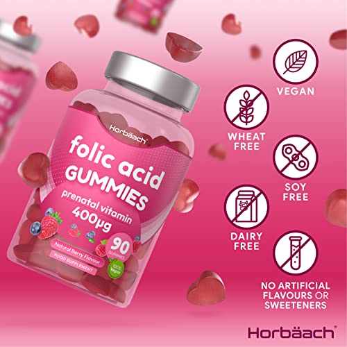 Folic Acid Gummies 400 mcg | 90 Count | Natural Berry Flavour | High Strength Prenatal HorbäachBuy Supplements Australia