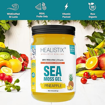 Healistix Pineapple Irish Sea Moss Gel 16 Oz - St Lucia Wildcrafted Seamoss Gel, Packed HX HEALISTIXBuy Supplements Australia
