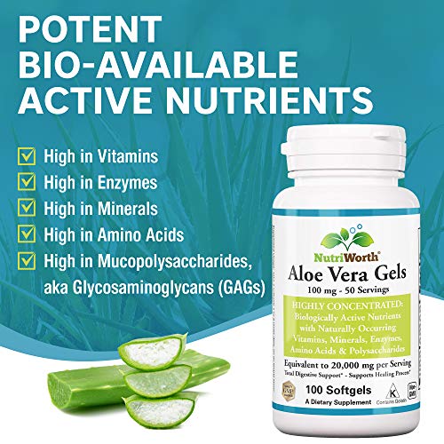 NutriWorth Aloe Vera Supplement (100 Softgels) 20,000mg Pure Gel Equivalency NutriWorthBuy Supplements Australia