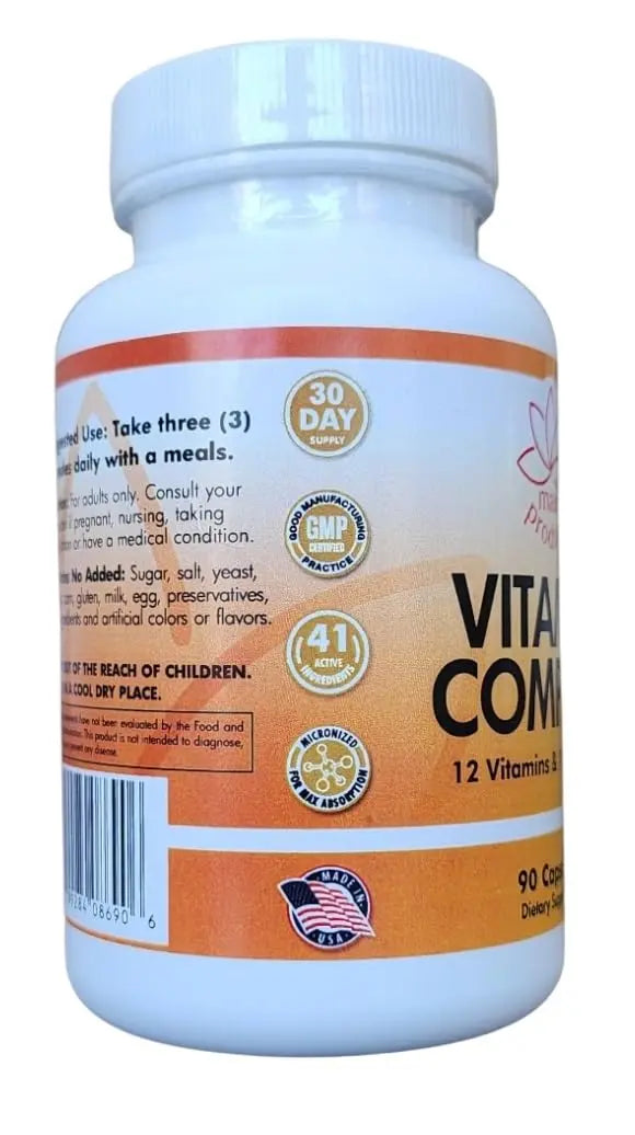 Vitamin Complex Multivitamins and Multiminerals - 12 Vitamins and 14 Minerals, Vitamin A C D3 E B1 B2 B3 B5 B6 B9 B12 H and Minerals Main Products
