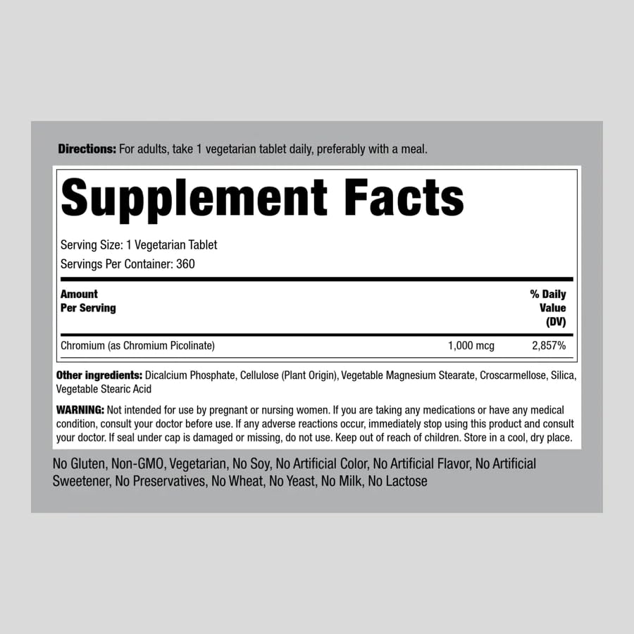 Chromium Picolinate 1000 mcg | 360 Tablets | Chromium Supplement | Vegetarian, Non-GMO Piping RockBuy Supplements Australia