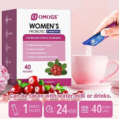 OMOGS Women's Probiotic,120-Billion-CFUs, 18 Strains, with 3 Prebiotics and Cranberry OMOGSBuy Supplements Australia
