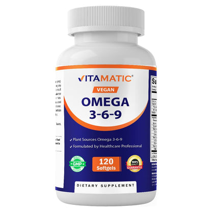 Vitamatic Vegan Omega 3-6-9 Complex 1250mg | Flaxseed, Olive, Borage & Algae Oils | Plant-Based Omegas | 120 Softgels VitamaticBuy Supplements Australia